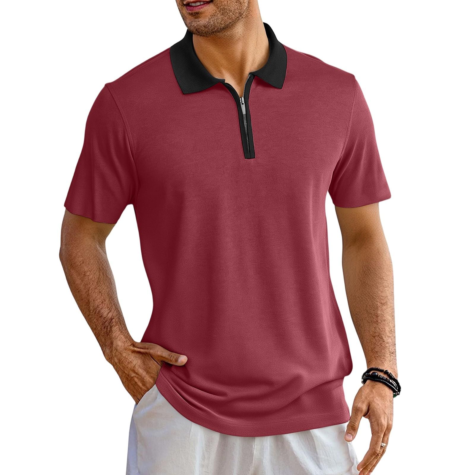 

Летняя мужская свободная повседневная рубашка с короткими рукавами и лацканами, дышащий спортивный топ XXL винный