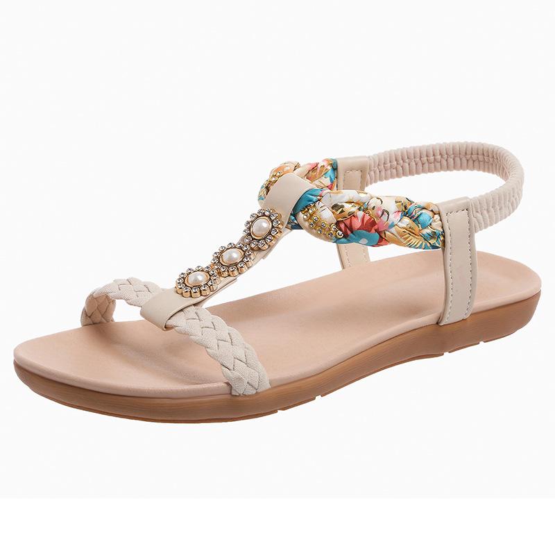 

Женские сандалии большого размера с принтом, плетеные, на мягкой подошве, лето 2025, новые богемные, для улицы, на плоской подошве, пляжные сандалии для женщин 41