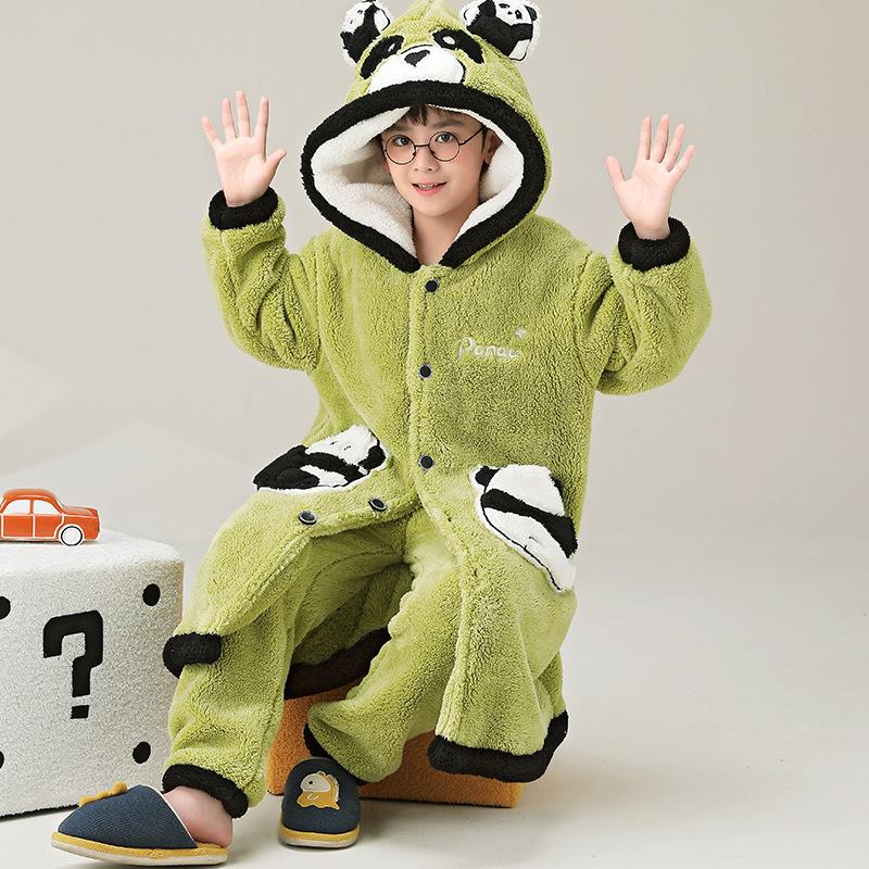 Kids Flannel Pajamas Set Boys Girls Warm Long Sleeve Top And Pants Sleepwear Winter Home Nightwear