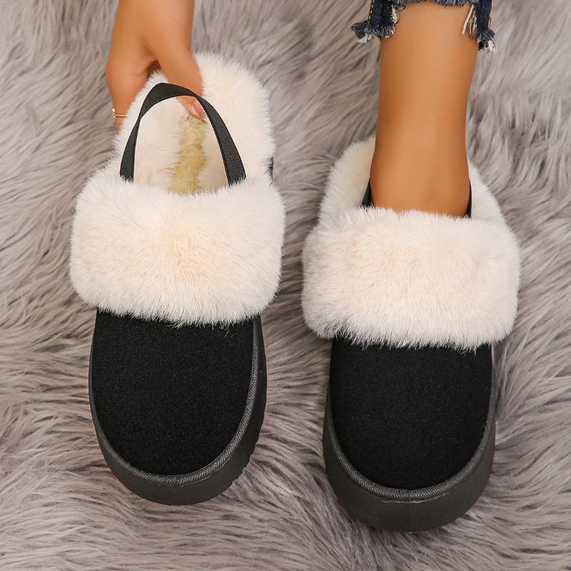 Thick-soled fluffy snow boots slippers women's new fashion outer wear one-pedal bag head velvet thermal cotton shoes women