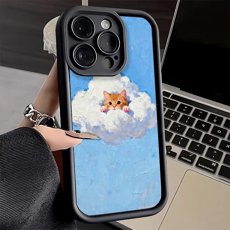 Phone Case for iPhone 17 Air 16E 15 16 Pro Max Cat Cute Kitten Cartoon Cover 14 Plus 13 12 Mini Soft Shell Silicone Fundas