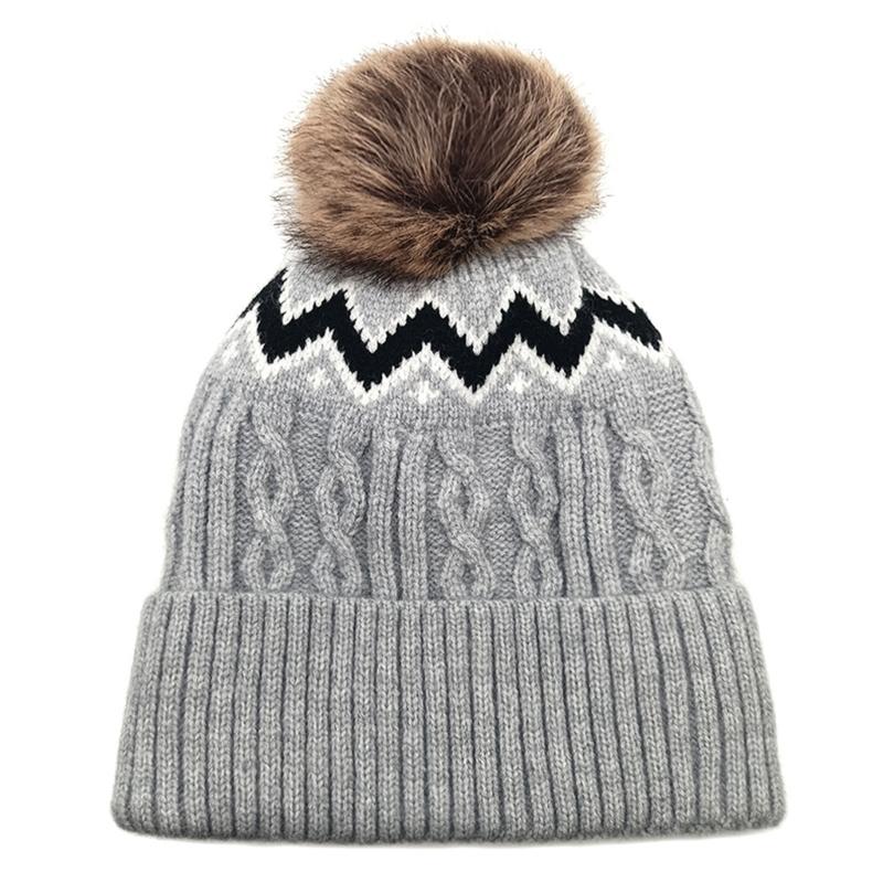 Warm Acrylic Knitted Hat with Color Block and PomPoms for Winter Comfortable Wear Adult and Kids Elastic Pullover Hat