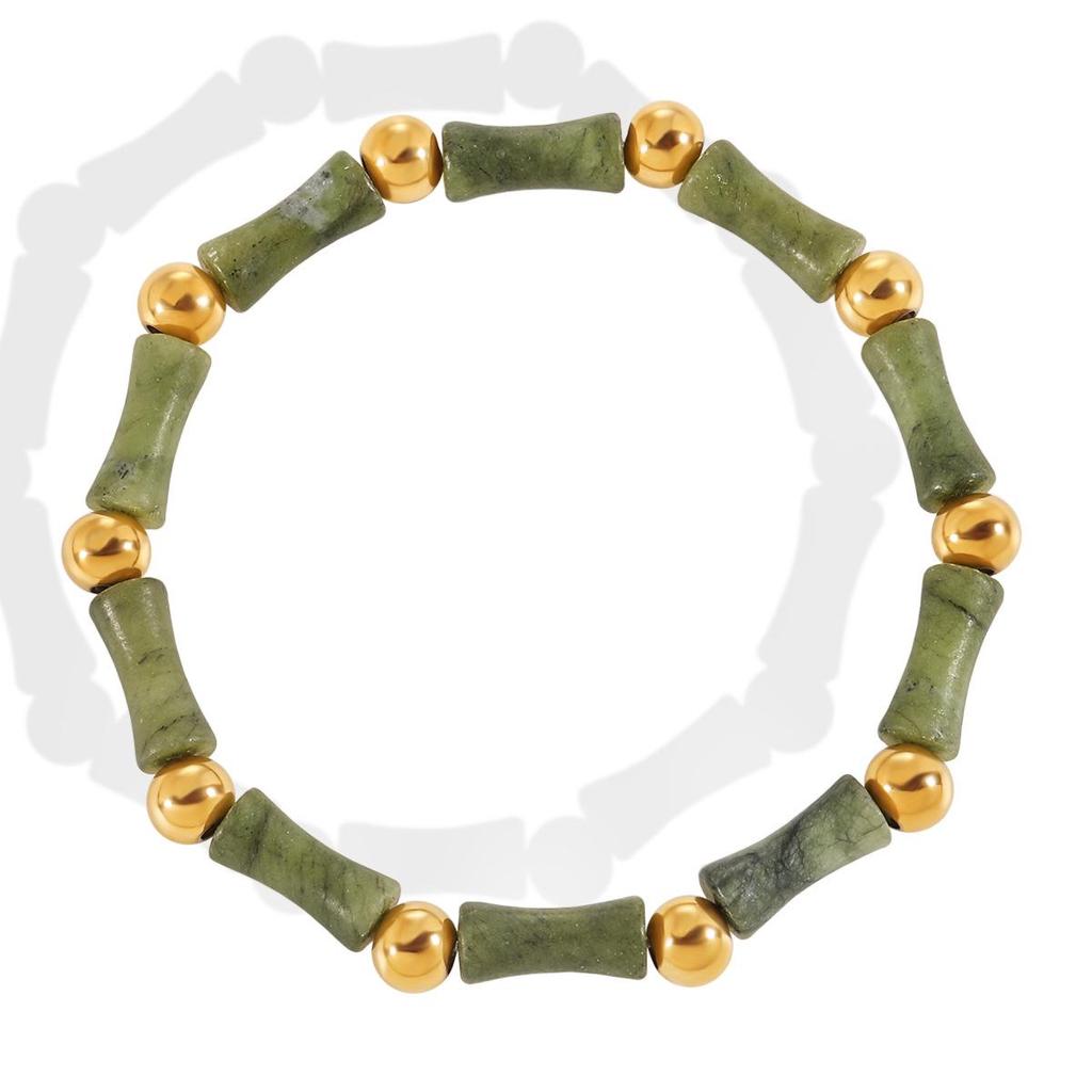 Niche Design Elegant Ancient-Style Gold-Plated Natural Stone Titanium Steel Bracelet for Women