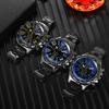 New Fashion Men Quartz Watches Luminous Pointer Stainless Steel Luxury Business Watch for Men Blu-ray Dial Waterproof Male Clock