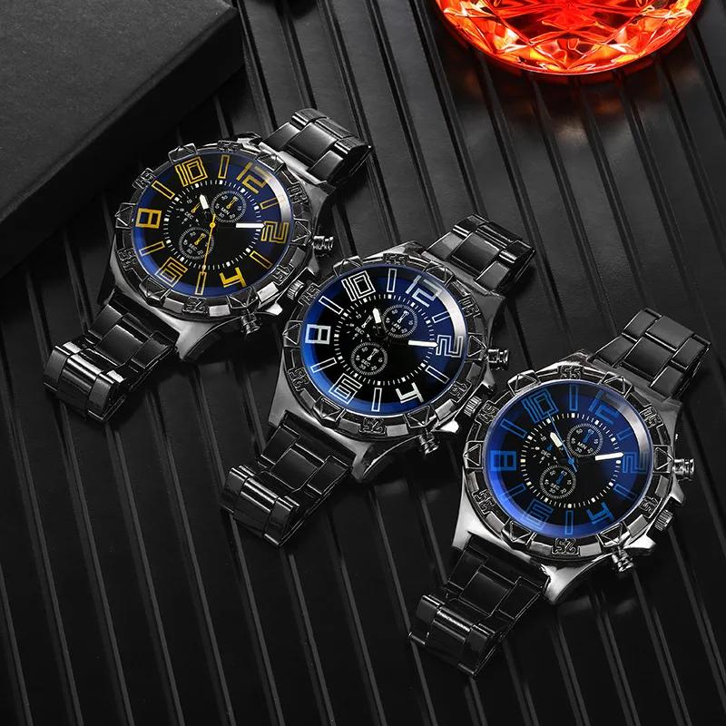 New Fashion Men Quartz Watches Luminous Pointer Stainless Steel Luxury Business Watch for Men Blu-ray Dial Waterproof Male Clock