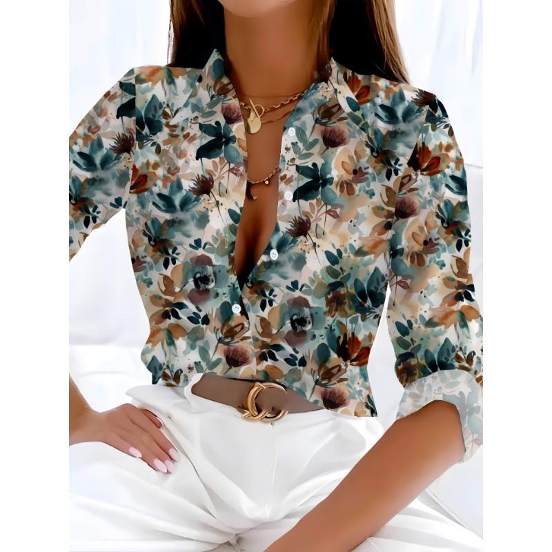 Floral Print Blouse for Women Women's Shirts Casual Long Sleeve Shirt For Spring & Fall y2k Women's Clothing Womens Tops