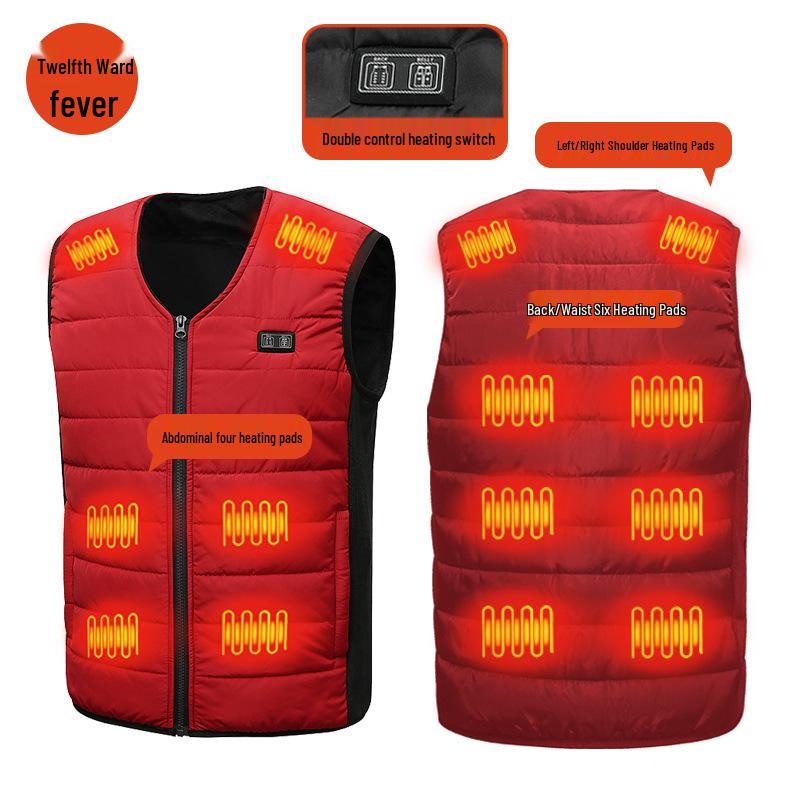 Chaleco Térmico de 12 Zonas con Cuello en V Talla Grande para Personas de Mediana Edad y Mayores - Ropa de Invierno Casual Eléctrica