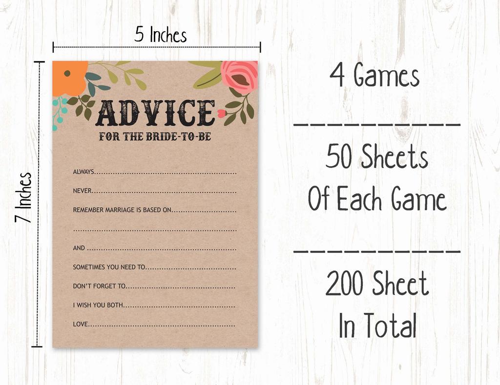 Inkdotpot Bachelorette Party Games Set Bundle Of 4(50 Sheets Each) W Miss To Mrs Gold Banner Rustic Kraft Floral Fun Bridal Shower Games