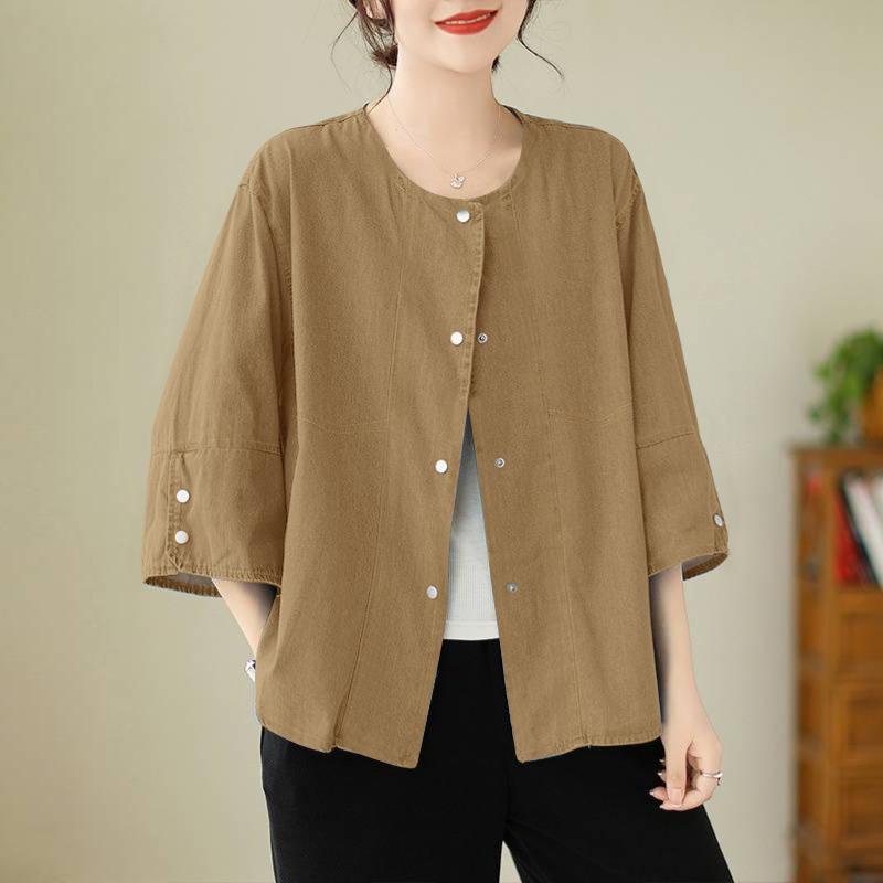 

ZANZEA Женская повседневная блузка с круглым вырезом и рукавом 3/4 5XL хаки