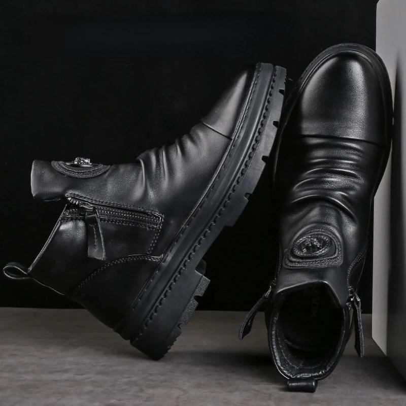 Stivali da Uomo in Pelle Scarpe Casual da Uomo Comode Antiscivolo Resistenti all'Usura Assorbimento degli Urti Scarpe da Passeggio da Uomo Botas Para Hombre