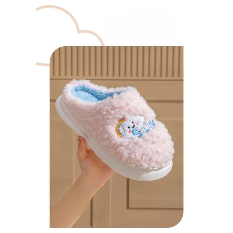 Cotton Slippers for Home Warmth, Fleece Thick-soled, Lightweight and Comfortable Shoes for Women