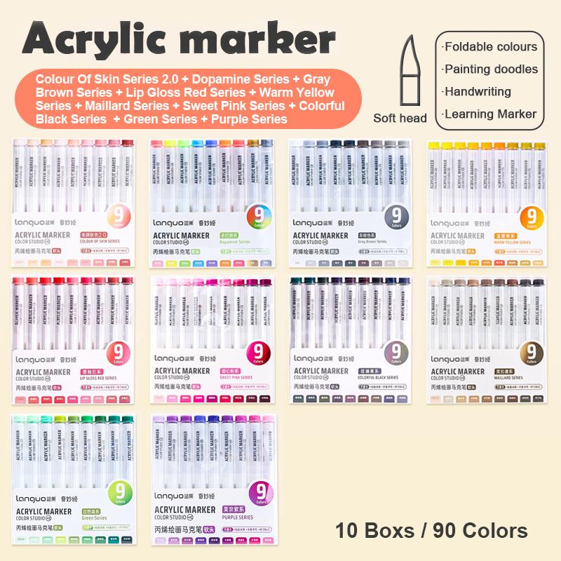 Acrylic Paint Marker Set Languo 144 Colors Art Markers Painting Drawing Pen Graffiti for Stone Disc Card Shoe Glass Art Supplies