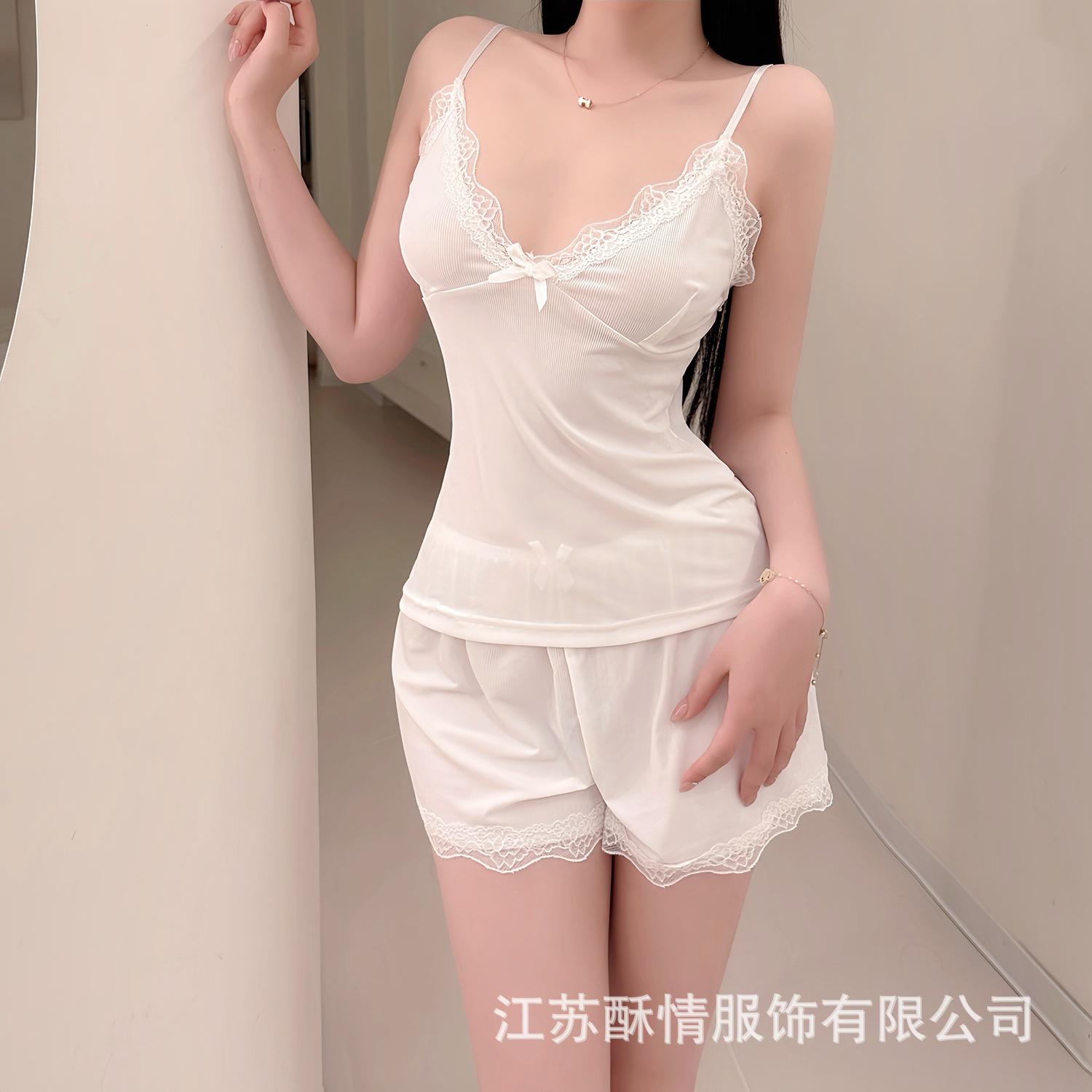 

Female summer girl pure desire suspender plus chest pad shorts set female pink and sexy one size fits all (40-65kg)
