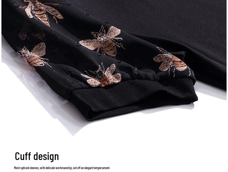 2023 Summer V-Neck Lace Chiffon Blouse for Women - Fashionable Short Sleeve Top for Middle-Aged Moms