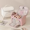 Multi Compartment Cosmetic Bag Double Zipper Front Pocket Makeup Organizer Bag Carry Handle Portable Travel Makeup Case