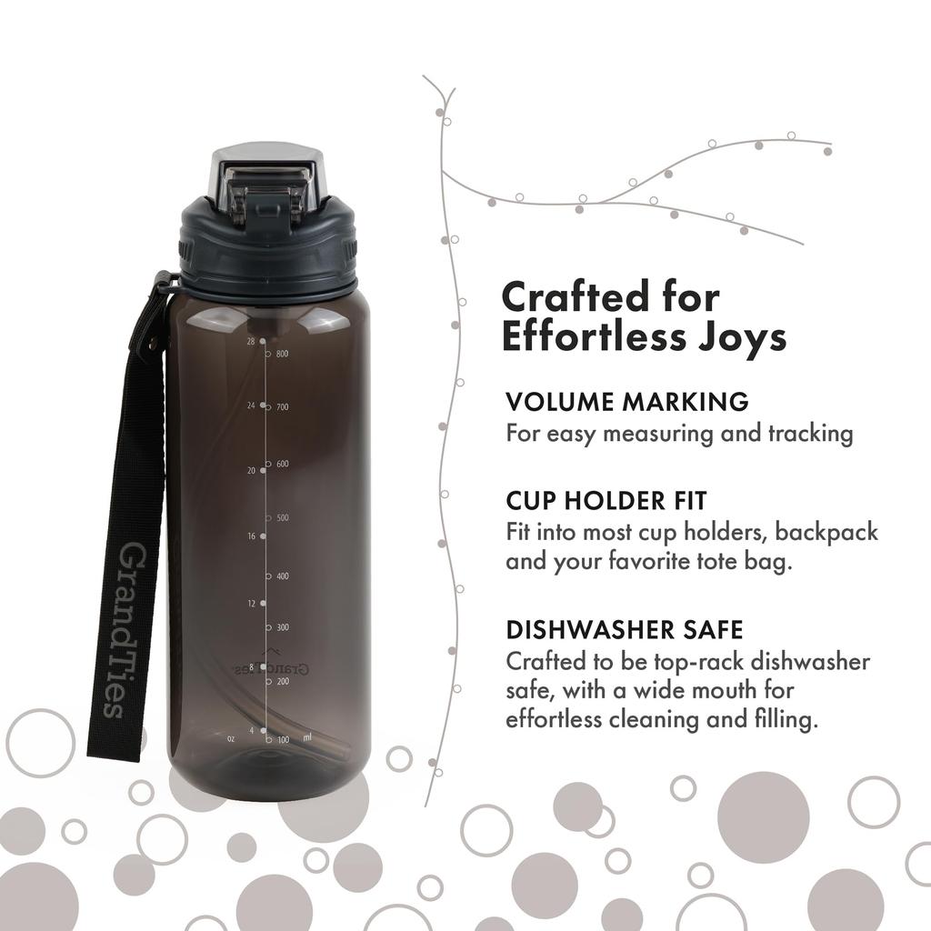 GRANDTIES Tritan Sports Water Bottle, 800ml, with a removable silicone straw, Tritan resin, leak-proof even upside down, one-push closure, and a