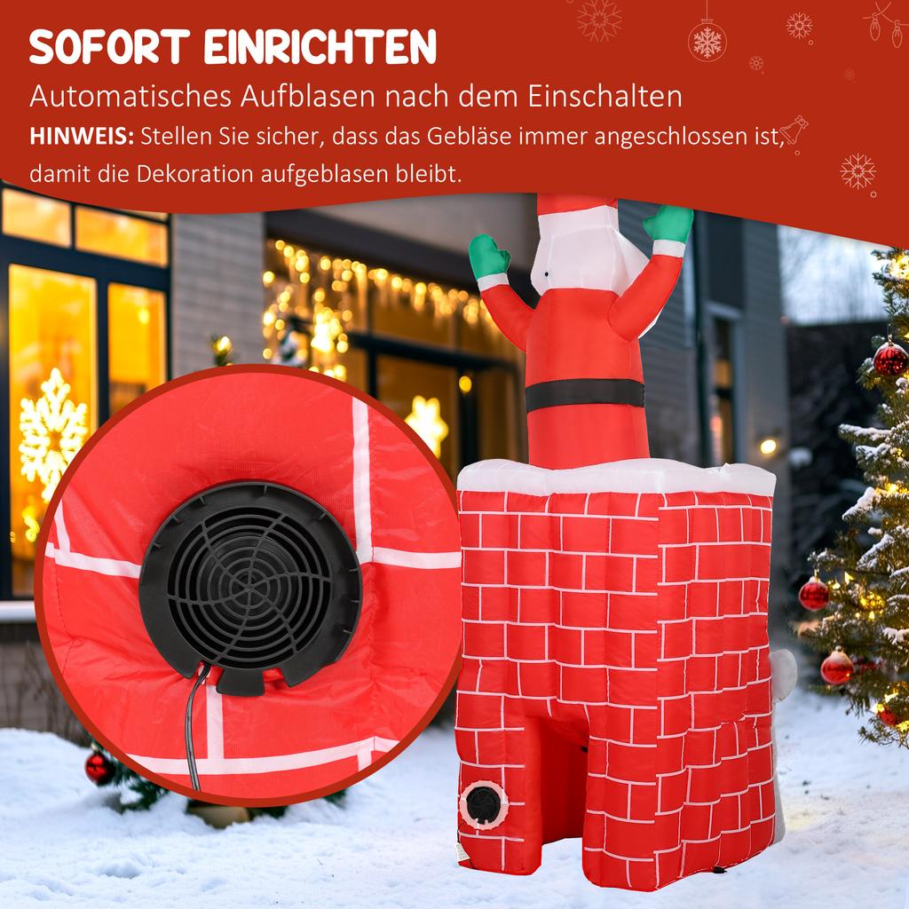 Inflatable Christmas Decoration, Santa Claus in Chimney, LEDs, Blower