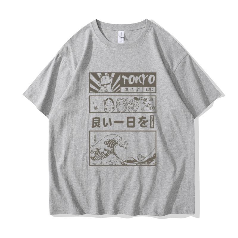 

Men Hip Hop Streetwear T-Shirt Japanese Kanji Cartoon Great Wave Tokyo T Shirt Harajuku Cotton Short Sleeve Tshirt Summer 3XL