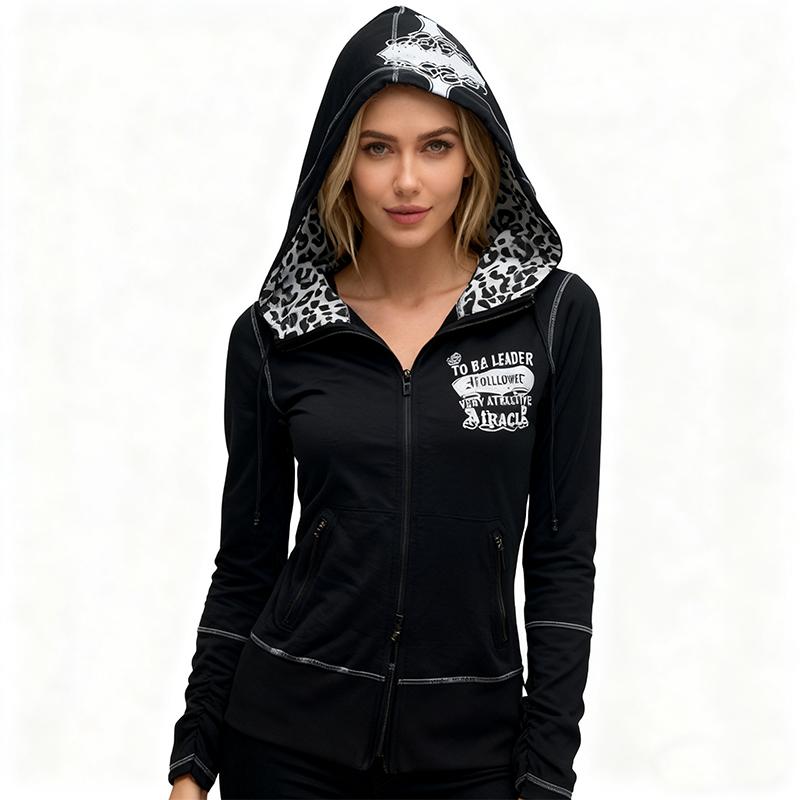 ZYLLO Fashion Retro Trend Harajuku Ins Zipper Hooded Cardigan Sweatshirt Street Punk Women Top Y2k Clothing