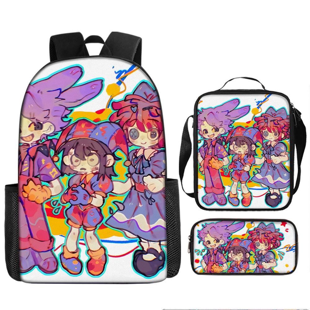 DER ERSTAUNLICHE DIGITALE ZIRKUS Rucksack-Set aus 3 Stück Großer Schulrucksack Reise-Tagesrucksack für Kinder Jugendliche Erwachsene
