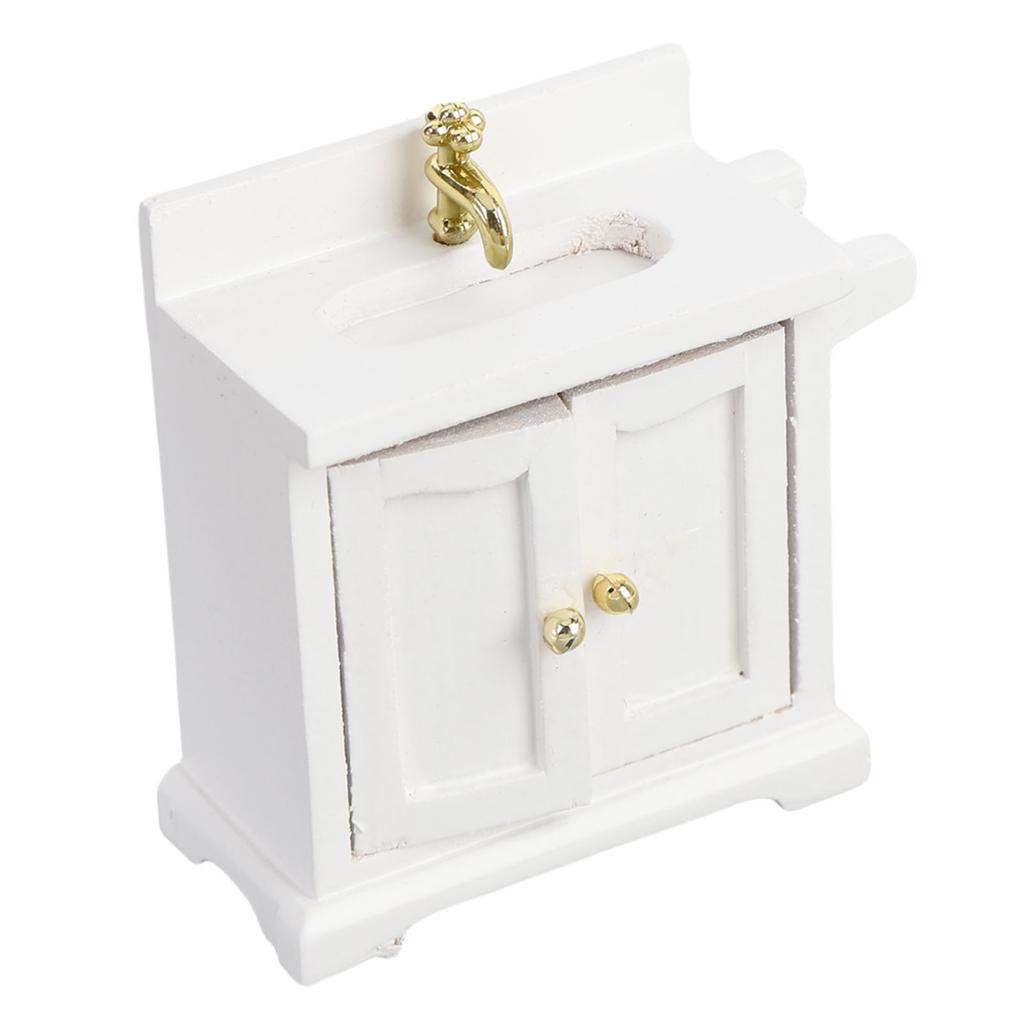 Dollhouse Sink Cabinet 1 16 Scale Floor Standing Double Door Bathroom Sink Wooden Miniature Dollhouse Furniture