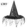 Cosplay Witch Hat Halloween Wizard Hat, Adult Kids Cone with Spider Party Accessory Web Star Decor, Gothic Costume Prop, Trick or Treat Black