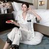 Pajamas Women's Spring and Summer Short-sleeved Trousers Ice and Snow Silk Screen Printing Flower Sweet Loungewear Girls Pajamas Simulation Silk New