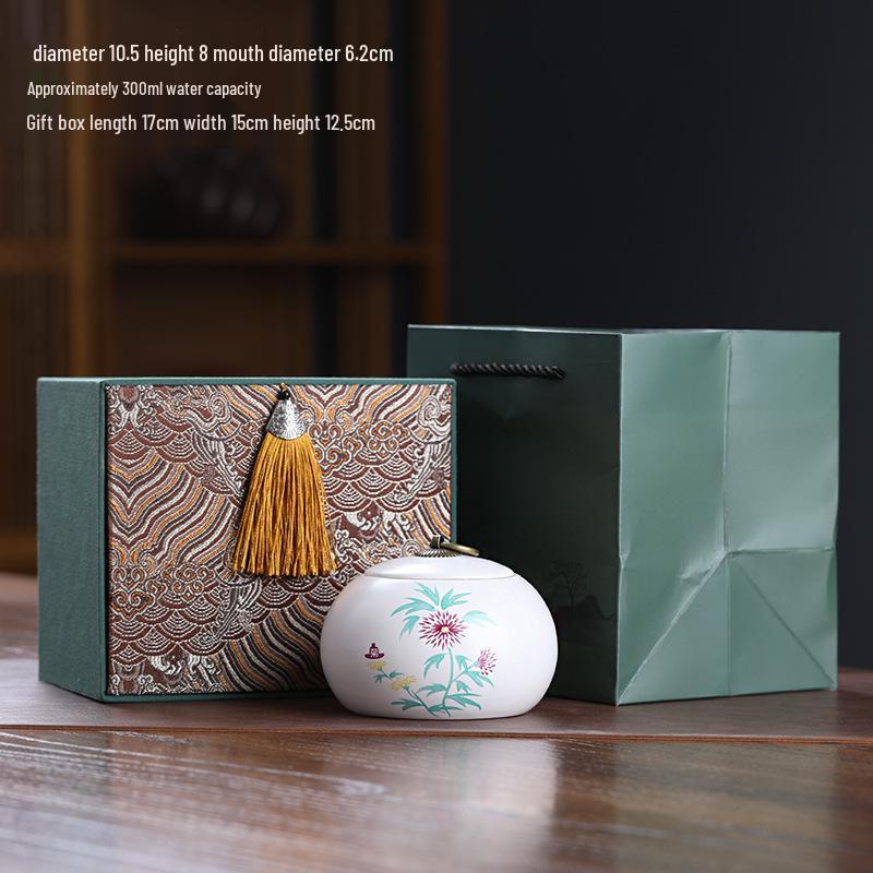 Ceramic Tea Caddy Souvenir: Small Moisture-Proof Jar for Pu-erh & White Tea, Ideal Gift with Logo