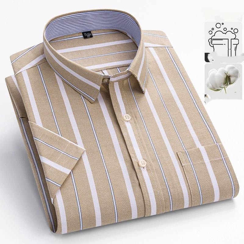 Plus Size Cotton Long-sleeve Shirts for Men Slim Fit Formal Plain Shirt Soft Plaid Striped Tops Office Elegants Clothes