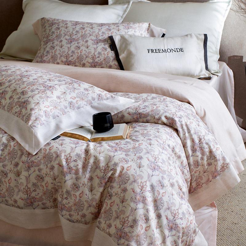 Luxury Floral Retro Tencel Cotton Linen 4-Piece Bedding Set: Cool & Smooth Duvet Cover for All Seasons