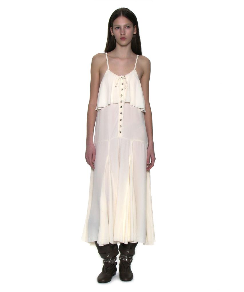 Partimento Woman Ruffle Lace Trim Flare Slip Dress_Ivory
