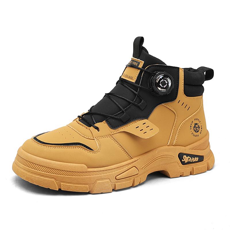 Pánské boty podzimní a zimní ležérní žluté boty protiskluzové outdoorové boty měkká podrážka módní mládež rotační tkaničky pracovní boty