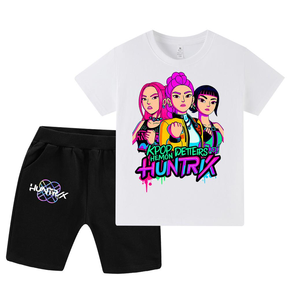 WA1210 Kids Boys Girls Kpop Rumi Zoey Mira Print Short Sleeves T-shirt Shorts Pants Sets