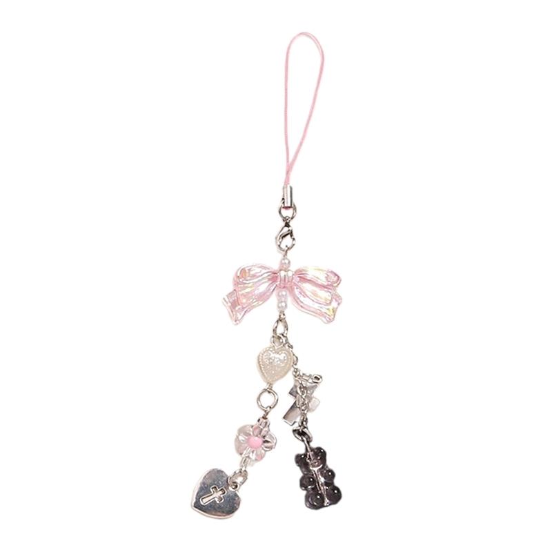 Handmade Bowknot Phone Charm Exquisite Bowknot Keychain Fashion Phone Jewelry Acrylic Material Suitable for Any Occasion 1 розовый
