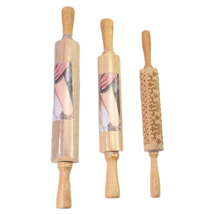 Christmas Reindeer Carved Rubberwood Rolling Pin for Baking Dumplings