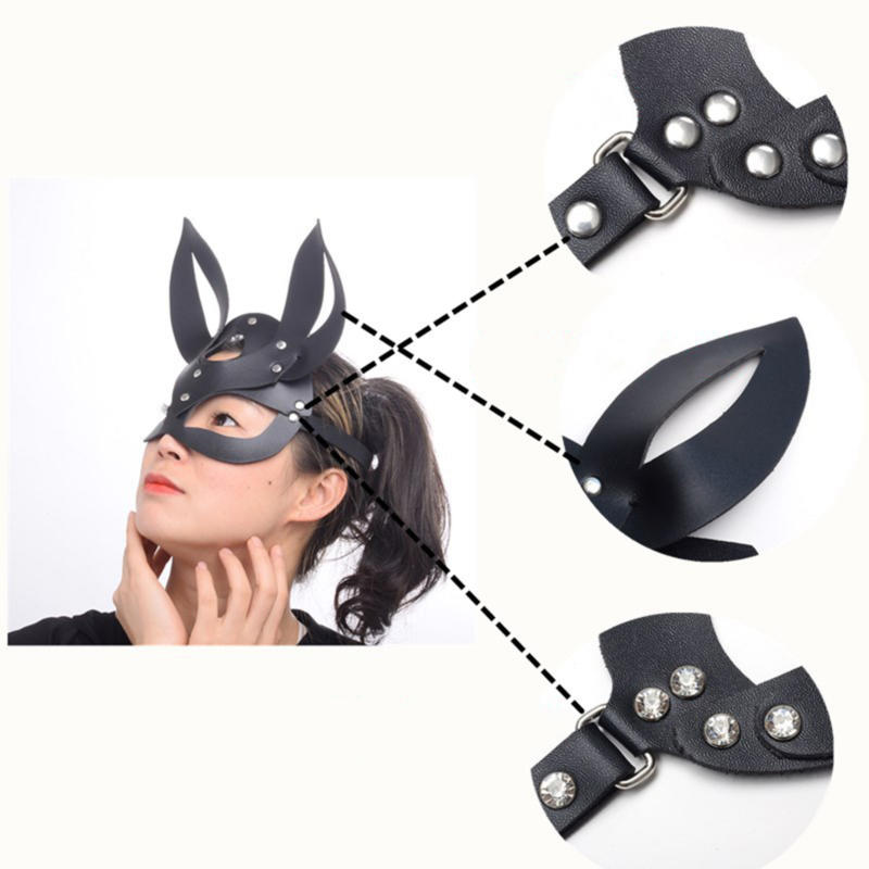 Black Rivet Cat Head Masks Half Face Role-playing Female Leather Masks Halloween Party Outfits And Accessories