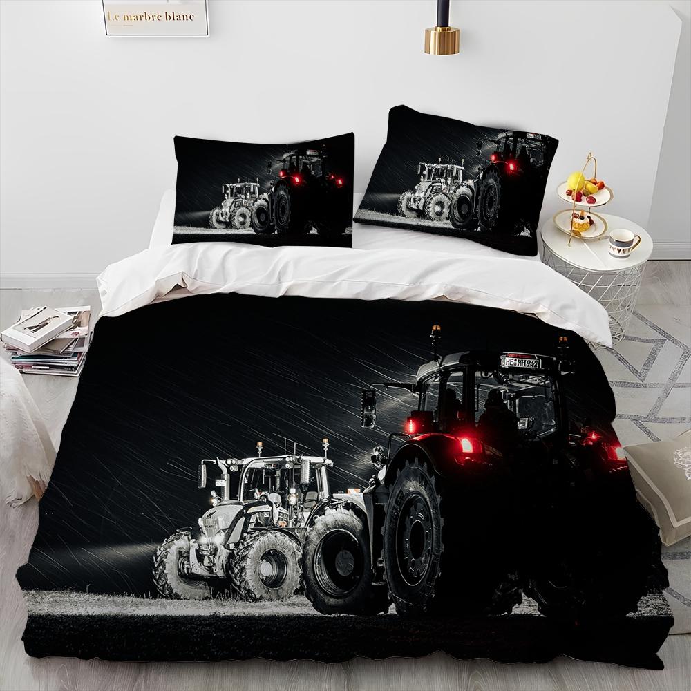 Set Biancheria da Letto Trapunta Serie Trattori Camion Auto 3D Copripiumino Set Letto Coperta Trapunta Federa Matrimoniale Regina Letto Bambini 3D