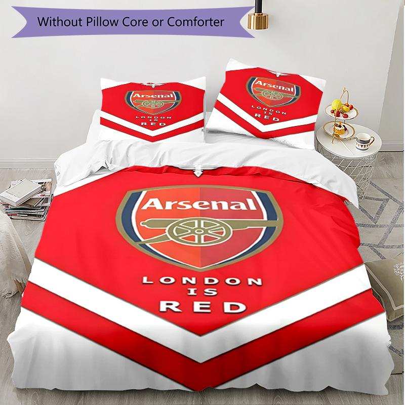 3pcs Duvet Cover Set (1*Duvet Cover + 2*Pillowcase, Without Core), Arsenal F.C Print Soft All‑Season Bedding Set, Home Bedroom Decor Gift