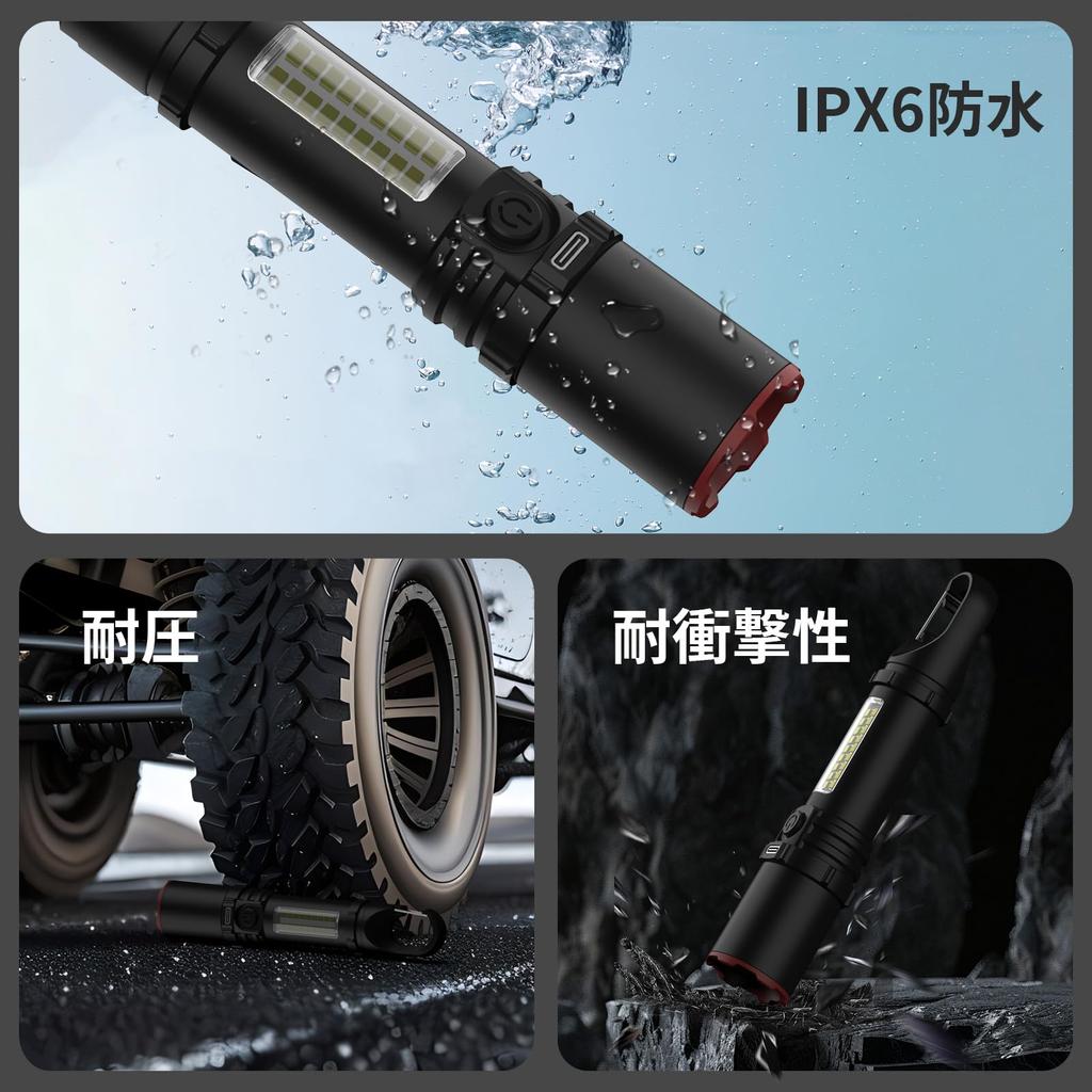 Compact LED Flashlight with XPE COB Light Wide Portable Work Dimming with Tail Versatile for and Kitchen Tool Powerful, High-Brightness Source,