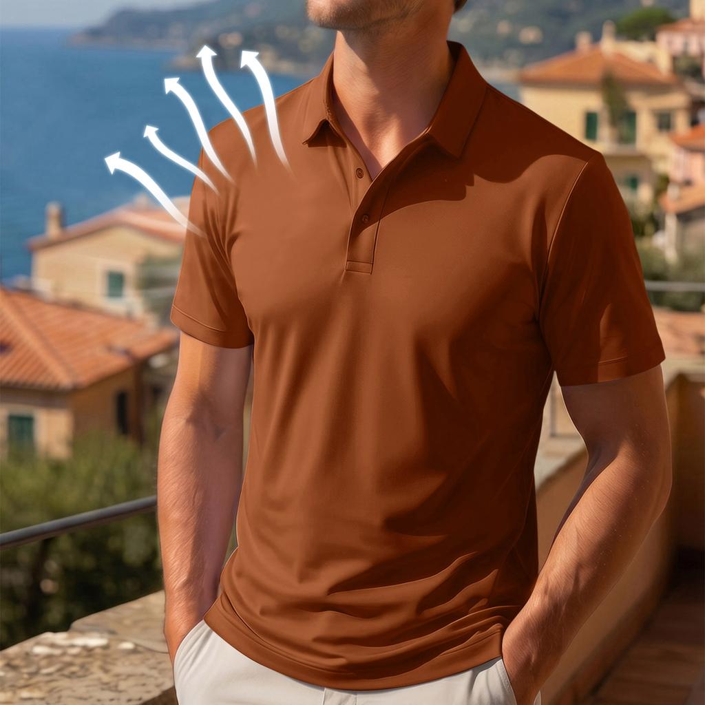 Pánske priedušné rýchloschnúce ľadové hodvábne polo tričko s gombíkmi a krátkym rukávom, odolné proti vráskam, na bežné nosenie a outdoorové aktivity