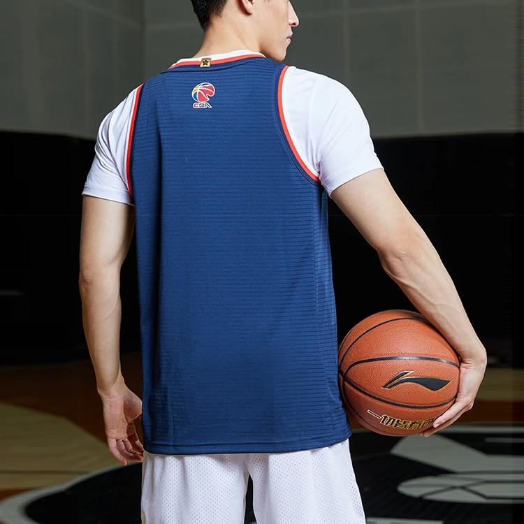 Li Ning CBA Moisture Wicking Loose Fit Basketball Tank Top SW Fan Edition 2020-2021 Season Guangdong Team Men Tops Deep-Blue AAYR057-1