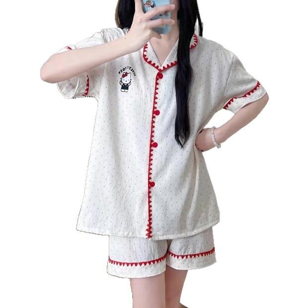 Popular cloud cotton pajamas women's summer thin short-sleeved shorts girl cute cartoon can be worn outside loungewear suit
