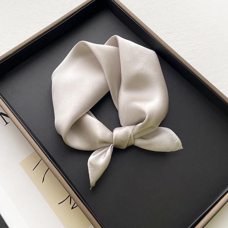 Silk Square Scarf: Solid Color Rolled Edge Headscarf for Women (53cm)