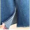 DIMANAF 2026 Autumn New Plus Size Women Denim Skirt Elastic Waist A-Line Long Skirt Fashion Lady Bottoms Beading Blue