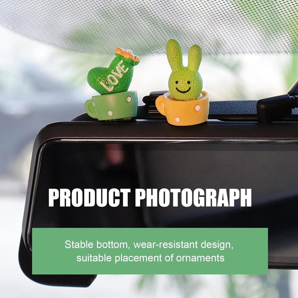 4 PCS Cute Mini Cactus Figurines, Automotive Dashboard Cute Decoration, Car Mini Plants Ornament for Car Dashboard, Office Desk, Home Shelf (Green)