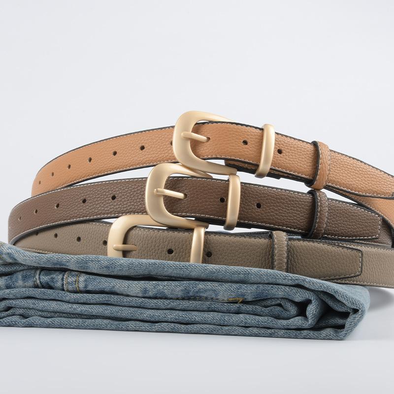 Lychee Pattern Head Layer Cowhide Genuine Leather Women's Belt Versatile High-end Leather Belt with Jeans Casual Trousers Women's Style