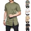 Men T-shirt Solid Color Mid Zipper Spring Summer Crew Neck Irregular Top for Daily Wear