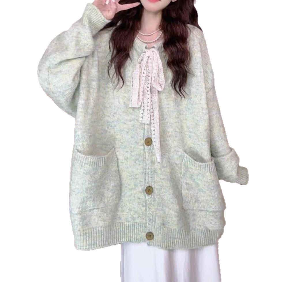 Nadměrný sladký francouzský pletený kardigan - Podzim/Zima 2025 Svetr s mašlí