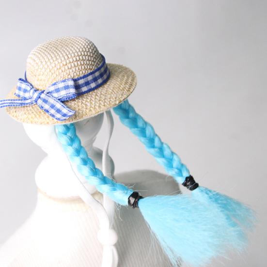 Hamster Sun Hat Cute Small Pet Hat with Double Braids Elastic Strap Adjustable Parrot Wig Hat for Budgies Roosters Guinea Pigs Dress-Up