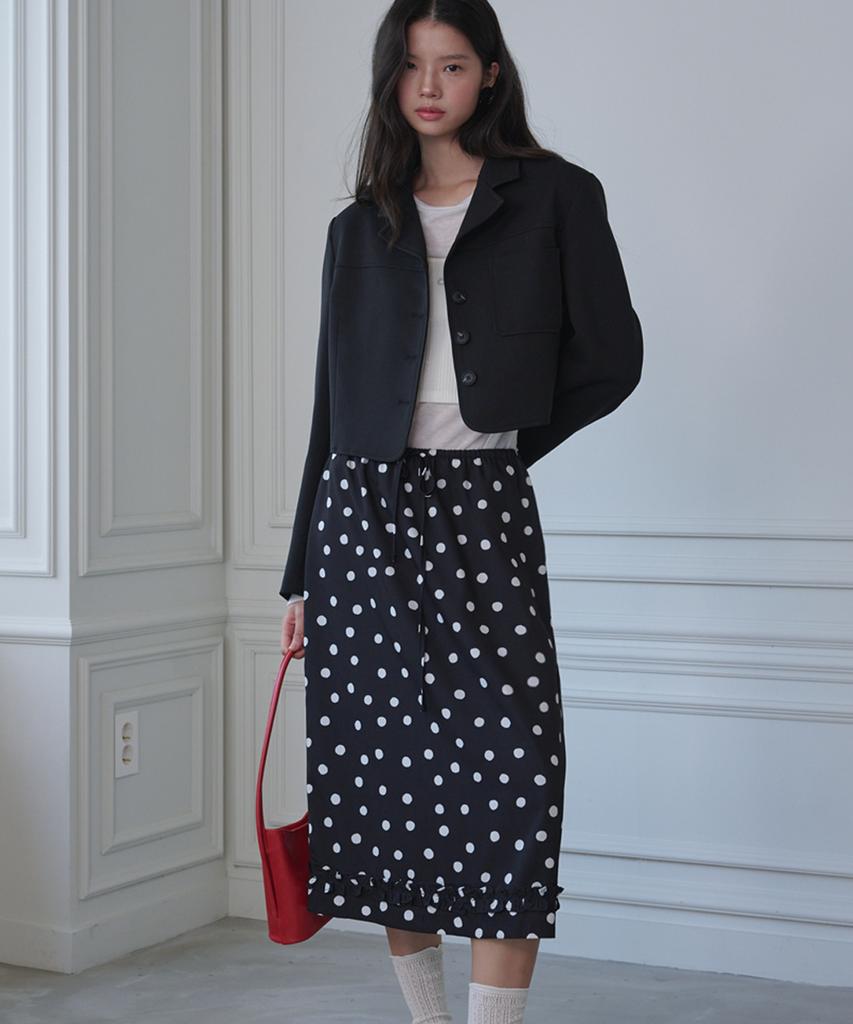 Opening Sunshine Frilled Midi Dot Skirt Black